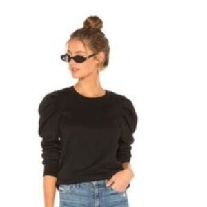 Pam & Gela Womens Cotton Puff Long Sleeve Crewneck Top Black Size P